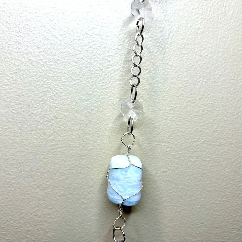 Blue Calcite Hanging | Silver Goddess Charm | Intuition Creativity Stone Decor